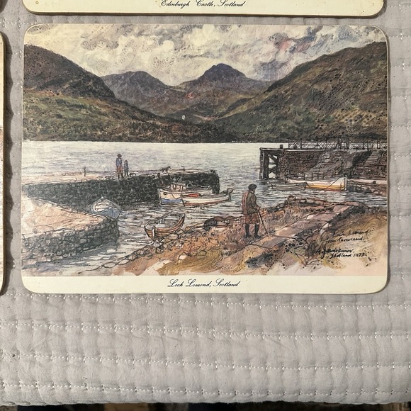 Vintage 6PC Coaster Mats Watercolor Paintings Scottish Castles J Arthur Dixon - Picture 10 of 11